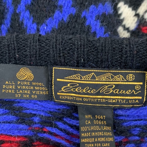 Vintage 80s Eddie Bauer 100% Wool Sweater Fair Isle Ski Men M Black Label Nordic - Picture 14 of 16